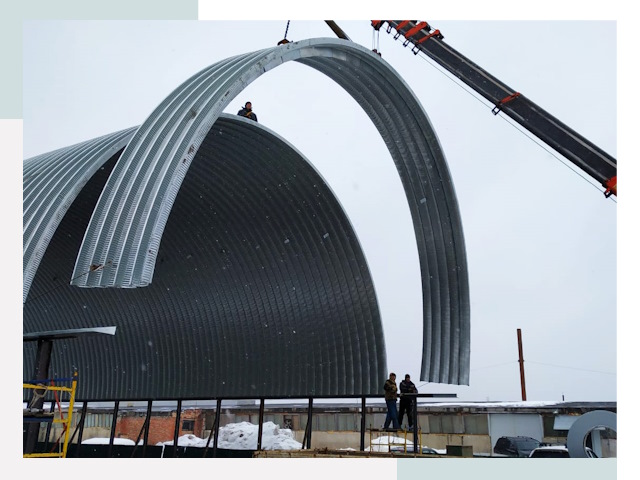 Полукруглые ангары в Кимовске